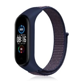 Xiaomi Mi Band 4 Hasırlı Cırtcırtlı Kordon - Lacivert-Mor-(5796)