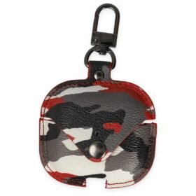 Airpods 3 (3.nesil) Çanta Kamuflaj Deri Kılıf - Kırmızı-(5796)