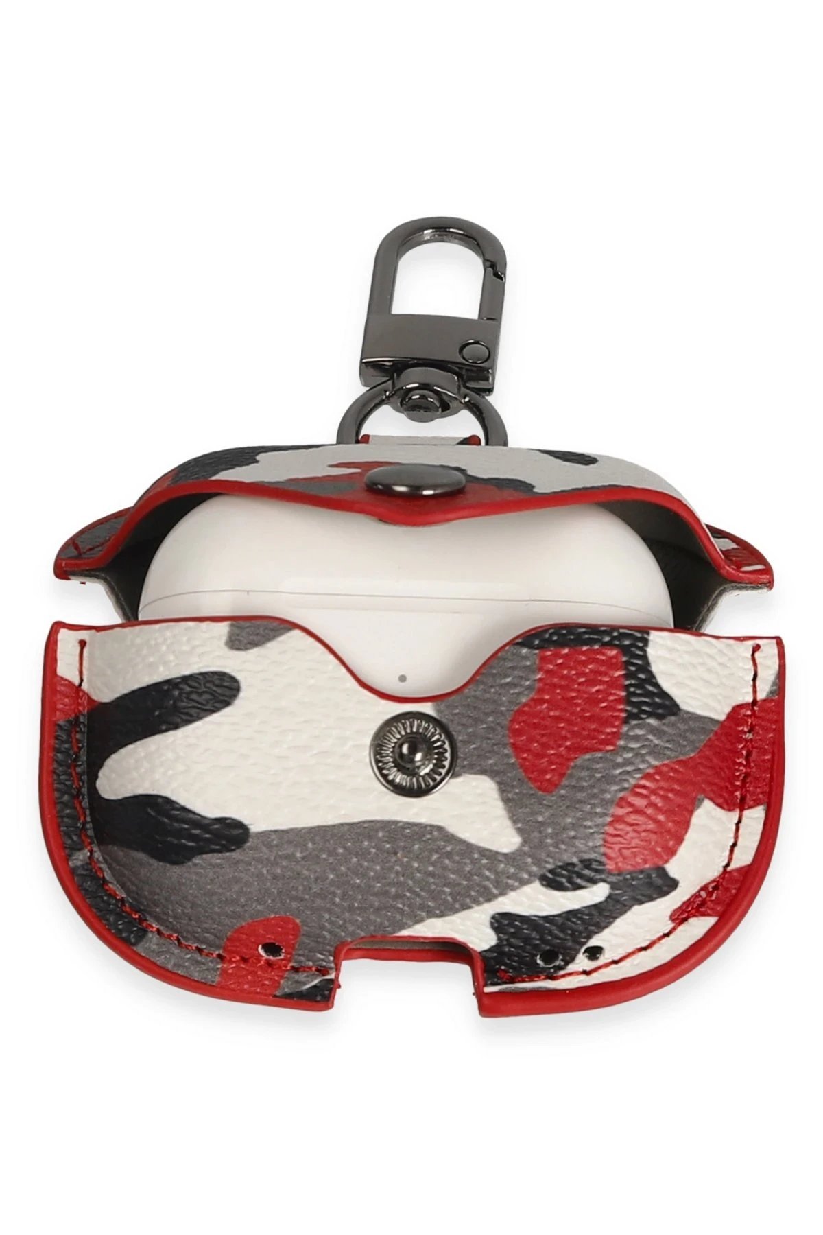 Airpods 3 (3.nesil) Çanta Kamuflaj Deri Kılıf - Kırmızı-(5796) - Görsel 3