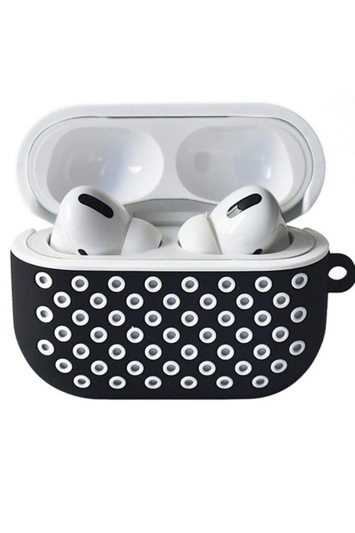 Airpods Pro 2 (2.nesil) Spor Delikli Kılıf - Siyah-Beyaz-(5796)
