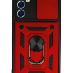 Samsung Galaxy A34 5G Kılıf Pars Lens Yüzüklü Silikon - Kırmızı-(5796)