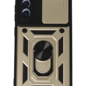 Samsung Galaxy S21 FE Kılıf Pars Lens Yüzüklü Silikon - Gold-(5796)