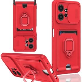 Xiaomi Redmi Note 12 4G Kılıf Zuma Kartvizitli Yüzüklü Silikon - Kırmızı-(5796)