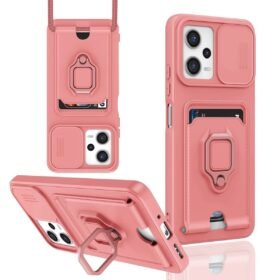 Xiaomi Redmi Note 12 Pro 5G Kılıf Zuma Kartvizitli Yüzüklü Silikon - Pembe-(5796)