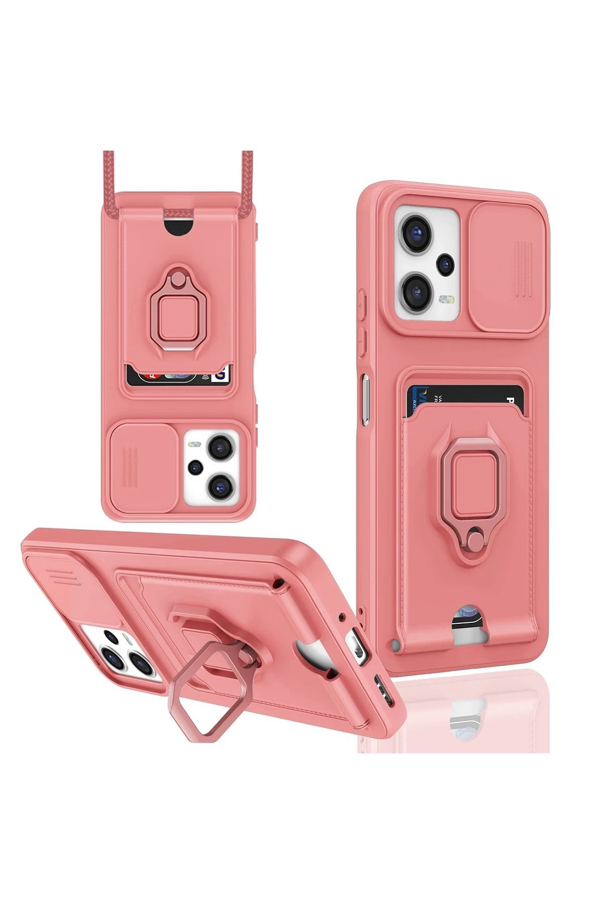 Xiaomi Redmi Note 12 Pro 5G Kılıf Zuma Kartvizitli Yüzüklü Silikon - Pembe-(5796)