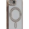 iPhone 14 Kılıf Joke Simli Magneticsafe Kılıf - Gold-(5796)