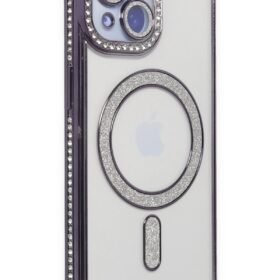 iPhone 14 Kılıf Joke Simli Magneticsafe Kılıf - Derin Mor-(5796)