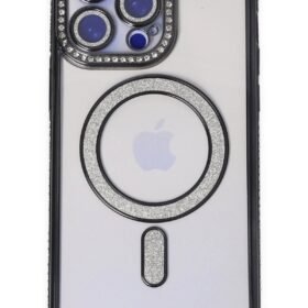 iPhone 14 Pro Kılıf Joke Simli Magneticsafe Kılıf - Siyah-(5796)