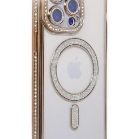 iPhone 14 Pro Kılıf Joke Simli Magneticsafe Kılıf - Gold-(5796)