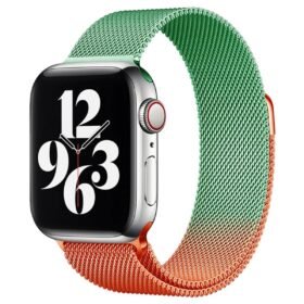 Apple Watch 38mm Metal Mıknatıslı Kordon - Turuncu-Yeşil-(5796)