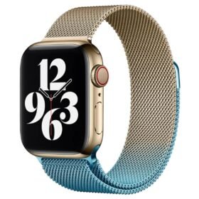 Apple Watch 38mm Metal Mıknatıslı Kordon - Metalik Gold-Mavi-(5796)