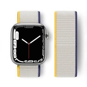 Apple Watch 38mm Hasırlı Cırtcırtlı Kordon - Sarı-Beyaz-(5796)