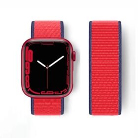 Apple Watch 38mm Hasırlı Cırtcırtlı Kordon - Lacivert-Kırmızı-(5796)