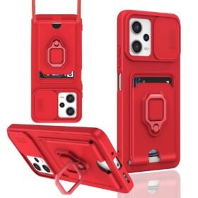 Xiaomi Poco X5 5G Kılıf Zuma Kartvizitli Yüzüklü Silikon - Kırmızı-(5796)