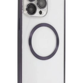 iPhone 14 Pro Kılıf Metal Bumper Magneticsafe Kapak - Derin Mor-(5796)