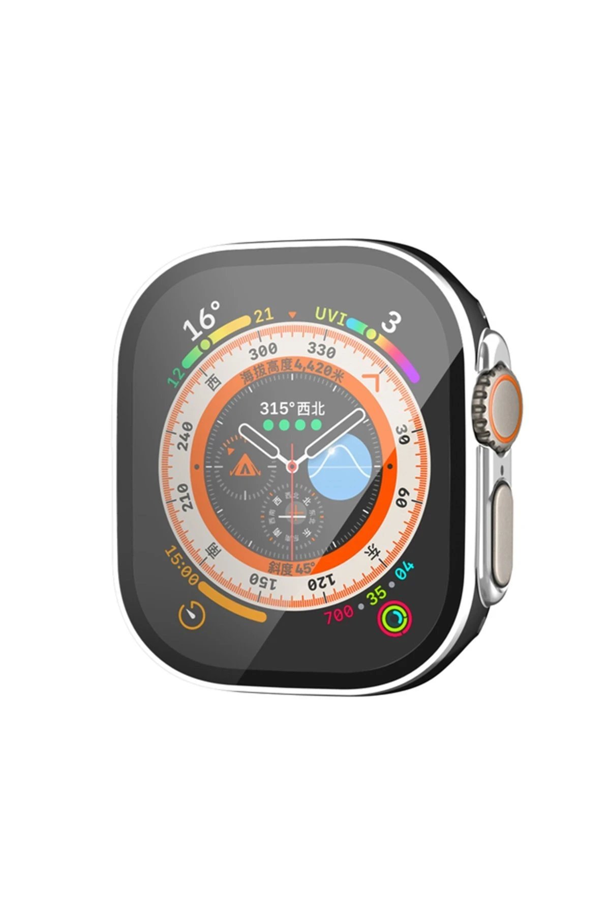 Apple Watch Ultra 49mm Legend Camlı Kasa Ekran Koruyucu - Siyah-Gümüş-(5796)