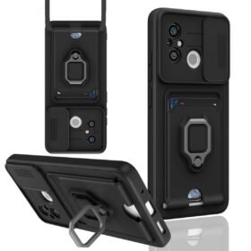 Xiaomi Redmi 12C Kılıf Zuma Kartvizitli Yüzüklü Silikon - Siyah-(5796)