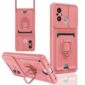 Xiaomi Redmi 12C Kılıf Zuma Kartvizitli Yüzüklü Silikon - Pembe-(5796)