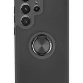 Samsung Galaxy S23 Ultra Kılıf Montreal Yüzüklü Silikon Kapak - Siyah-(5796)