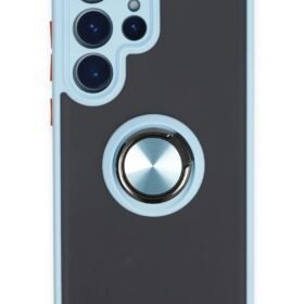 Samsung Galaxy S23 Ultra Kılıf Montreal Yüzüklü Silikon Kapak - Buz Mavi-(5796)