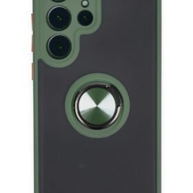 Samsung Galaxy S23 Ultra Kılıf Montreal Yüzüklü Silikon Kapak - Yeşil-(5796)