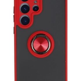 Samsung Galaxy S23 Ultra Kılıf Montreal Yüzüklü Silikon Kapak - Kırmızı-(5796)