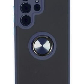 Samsung Galaxy S23 Ultra Kılıf Montreal Yüzüklü Silikon Kapak - Lacivert-(5796)