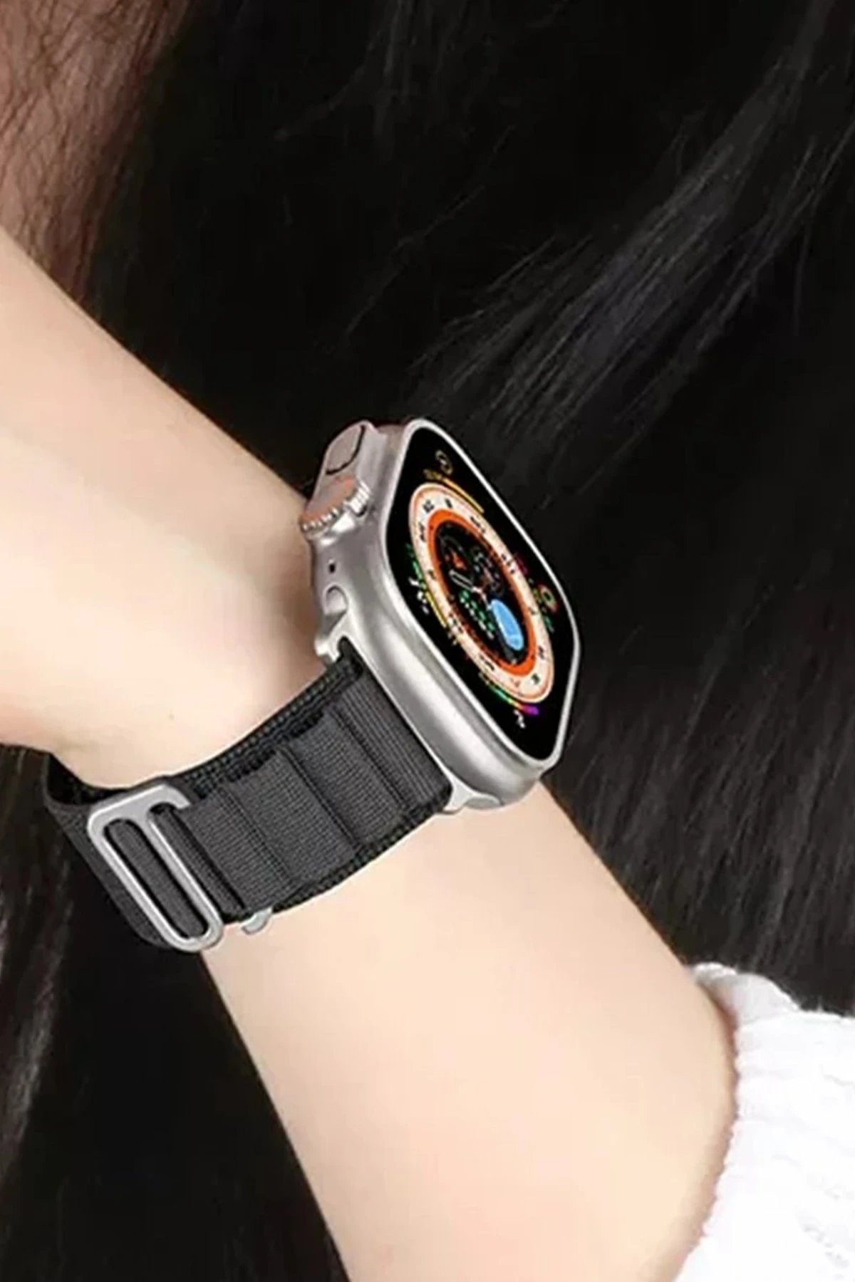 Apple Watch Ultra 49mm Mountain Kordon - Siyah-Turuncu-(5796) - Görsel 2