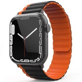 Apple Watch 42mm MO-WB1 Çift Renk Mıknatıslı Silikon Kordon - Siyah-Turuncu-(5796)
