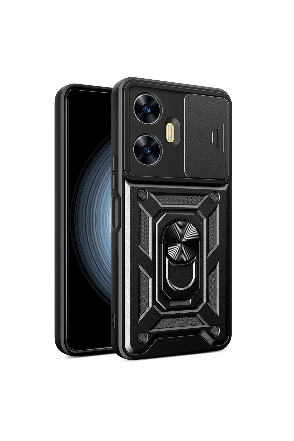 Realme C55 Kılıf Pars Lens Yüzüklü Silikon - Siyah-(5796)