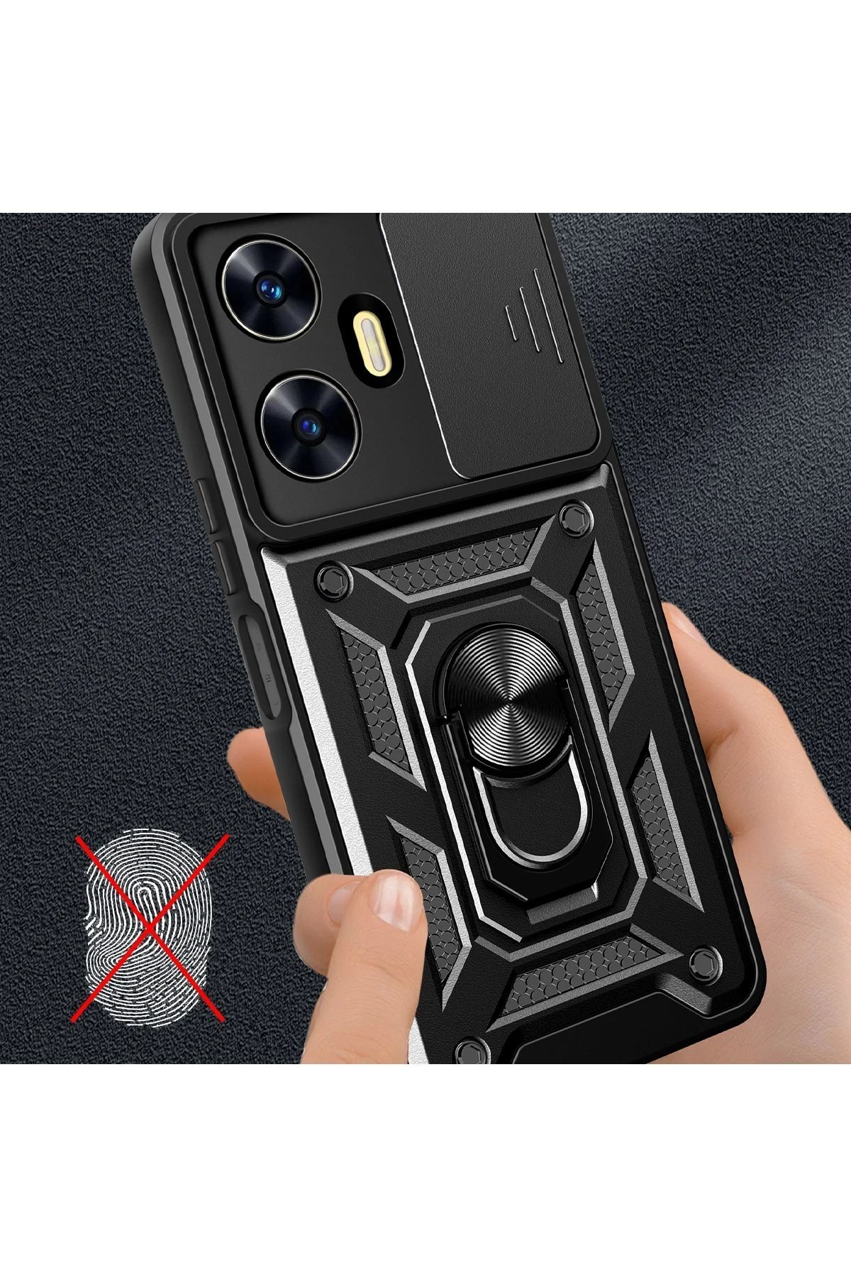 Realme C55 Kılıf Pars Lens Yüzüklü Silikon - Siyah-(5796) - Görsel 3