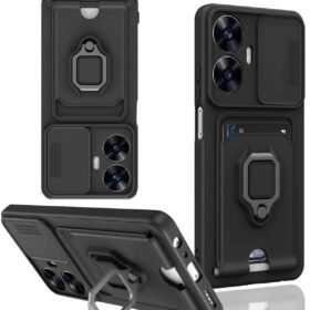 Realme C55 Kılıf Zuma Kartvizitli Yüzüklü Silikon - Siyah-(5796)