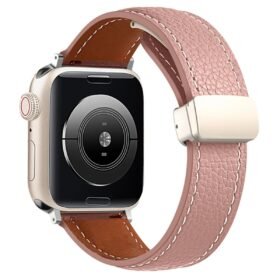 Apple Watch 38mm KR414 Daks Deri Kordon - Pembe-(5796)