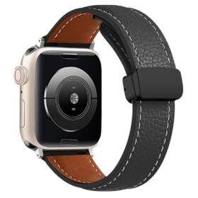 Apple Watch 38mm KR414 Daks Deri Kordon - Siyah-(5796)