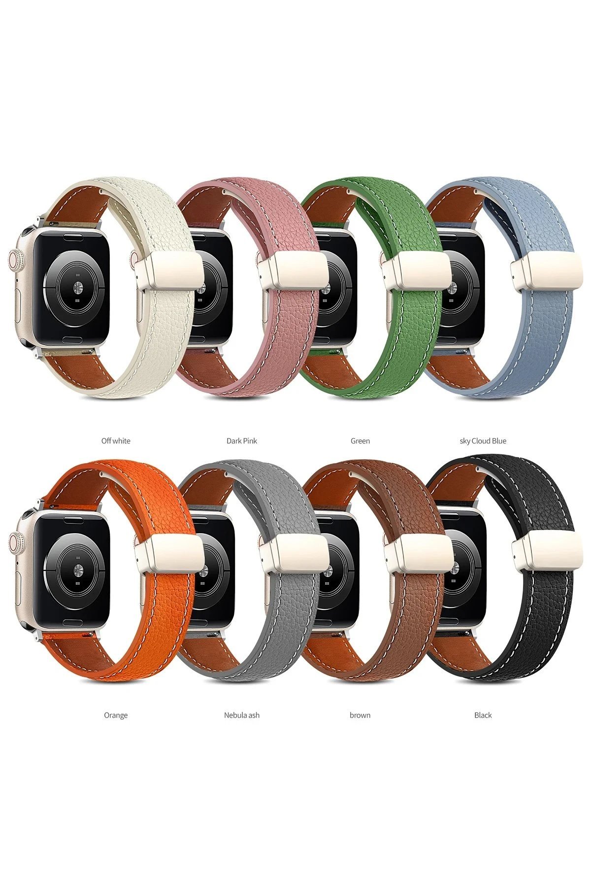 Apple Watch 42mm KR414 Daks Deri Kordon - Koyu Yeşil-(5796) - Görsel 2