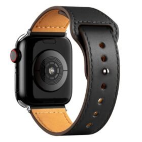 Apple Watch 42mm KR415 Luaz Deri Kordon - Siyah-(5796)