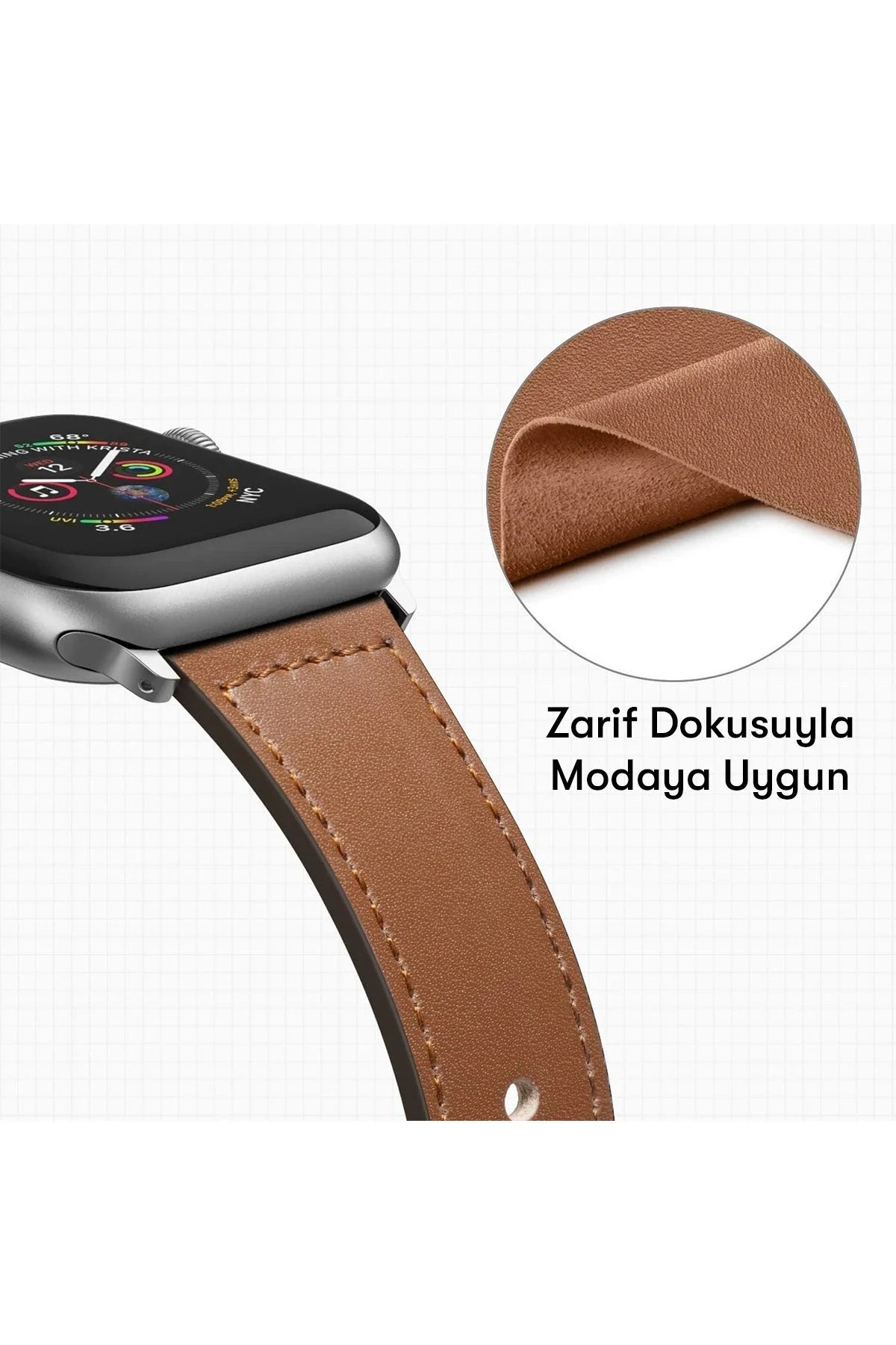 Apple Watch 42mm KR415 Luaz Deri Kordon - Kırmızı-(5796) - Görsel 3