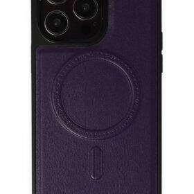 iPhone 14 Pro Kılıf Ozzi Magsafe Deri Kapak - Derin Mor-(5796)