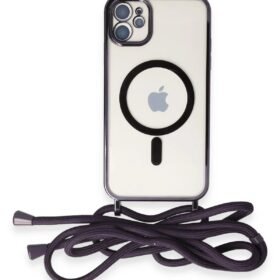 iPhone 11 Kılıf Divo Lazer Askılı Magsafe Kapak - Derin Mor-(5796)