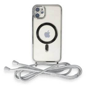 iPhone 11 Kılıf Divo Lazer Askılı Magsafe Kapak - Gümüş-(5796)