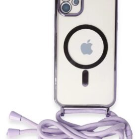 iPhone 11 Kılıf Divo Lazer Askılı Magsafe Kapak - Lila-(5796)