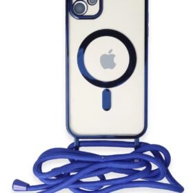 iPhone 12 Kılıf Divo Lazer Askılı Magsafe Kapak - Mavi-(5796)