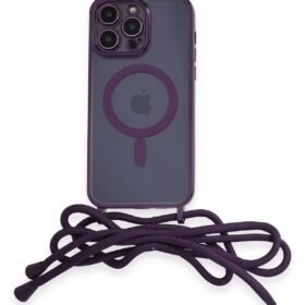 iPhone 12 Pro Max Kılıf Divo Lazer Askılı Magsafe Kapak - Derin Mor-(5796)