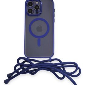 iPhone 12 Pro Max Kılıf Divo Lazer Askılı Magsafe Kapak - Mavi-(5796)