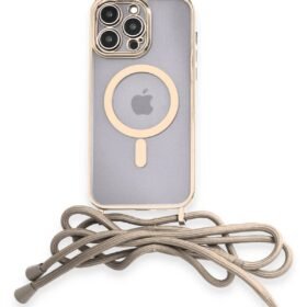 iPhone 13 Pro Kılıf Divo Lazer Askılı Magsafe Kapak - Gold-(5796)