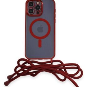 iPhone 13 Pro Kılıf Divo Lazer Askılı Magsafe Kapak - Kırmızı-(5796)