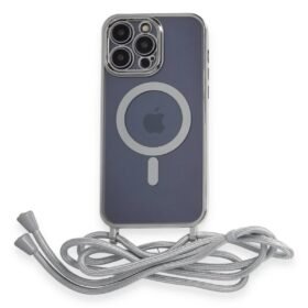 iPhone 14 Pro Kılıf Divo Lazer Askılı Magsafe Kapak - Gümüş-(5796)
