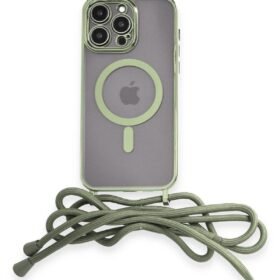 iPhone 14 Pro Kılıf Divo Lazer Askılı Magsafe Kapak - Koyu Yeşil-(5796)