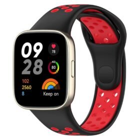 Xiaomi Redmi Watch 3 Spor Delikli Kordon - Siyah-Kırmızı-(5796)