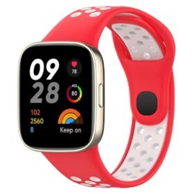 Xiaomi Redmi Watch 3 Spor Delikli Kordon - Kırmızı-Beyaz-(5796)